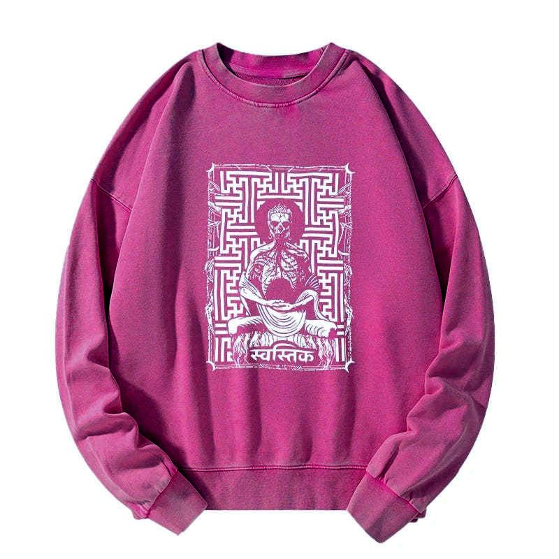 Kyoto-Lion Sayagata Buddha Graphic Washed Sweatshirt