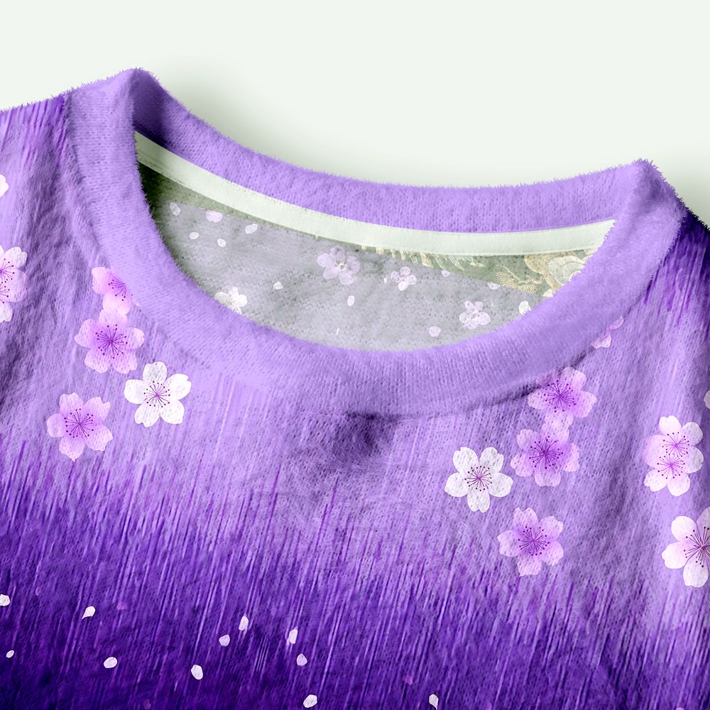 Kyoto-Lion A Sea Of Sakura Petals Women's Fuzzy Cropped Sweatshirt