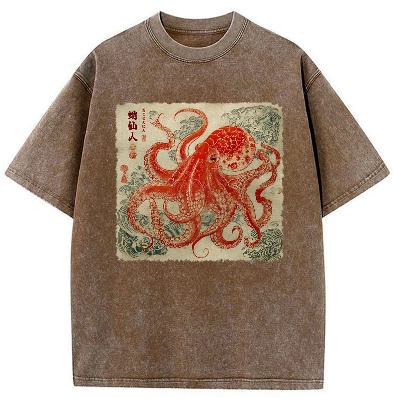 Kyoto-Lion Octopus Sage Washed T-Shirt