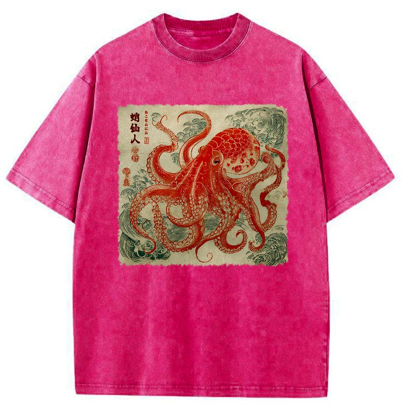 Kyoto-Lion Octopus Sage Washed T-Shirt