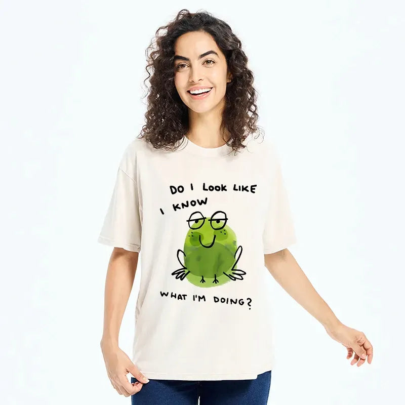 Kyoto-Lion Little Green Frog Has No Idea What¡¯s Next Washed T-Shirt