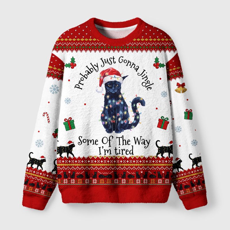 Kyoto-Lion Tired Christmas Cat Meme Fuzzy Christmas Ugly Sweatshirt