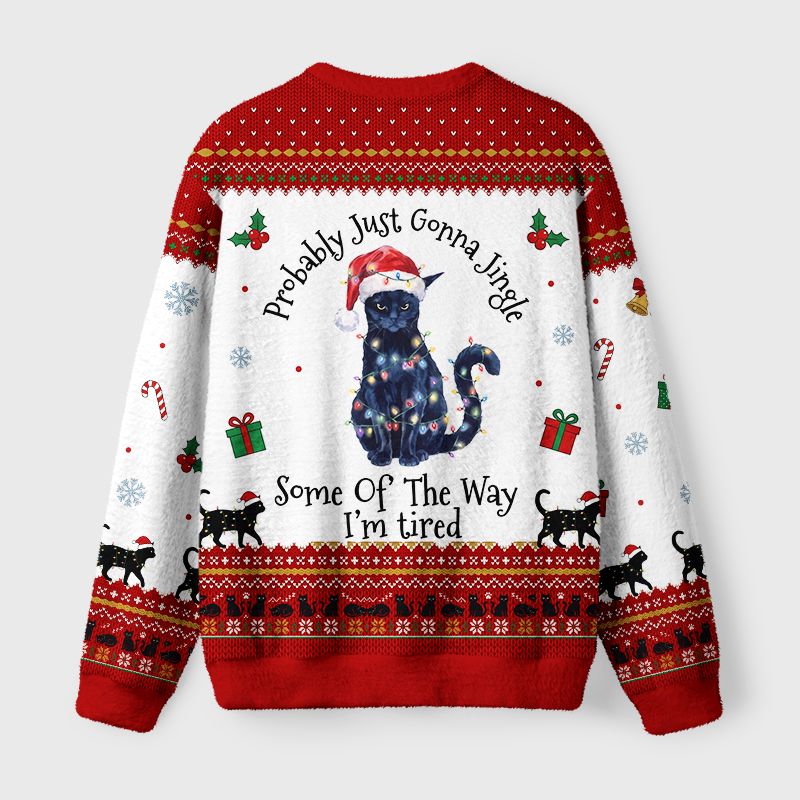 Kyoto-Lion Tired Christmas Cat Meme Fuzzy Christmas Ugly Sweatshirt