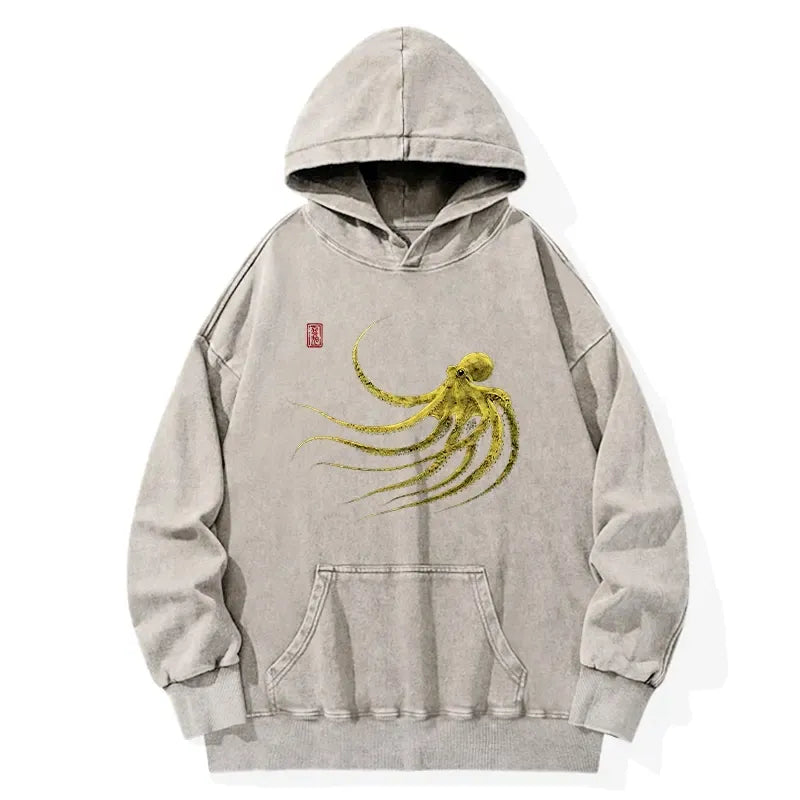 Washed Japanese Octopus Hoodie Unisex Streetwear