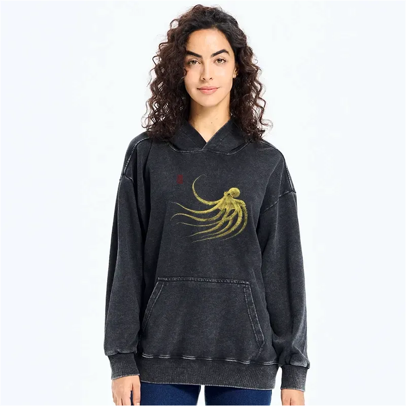 Kyoto-Lion Retro Octopus Japanese Washed Hoodie