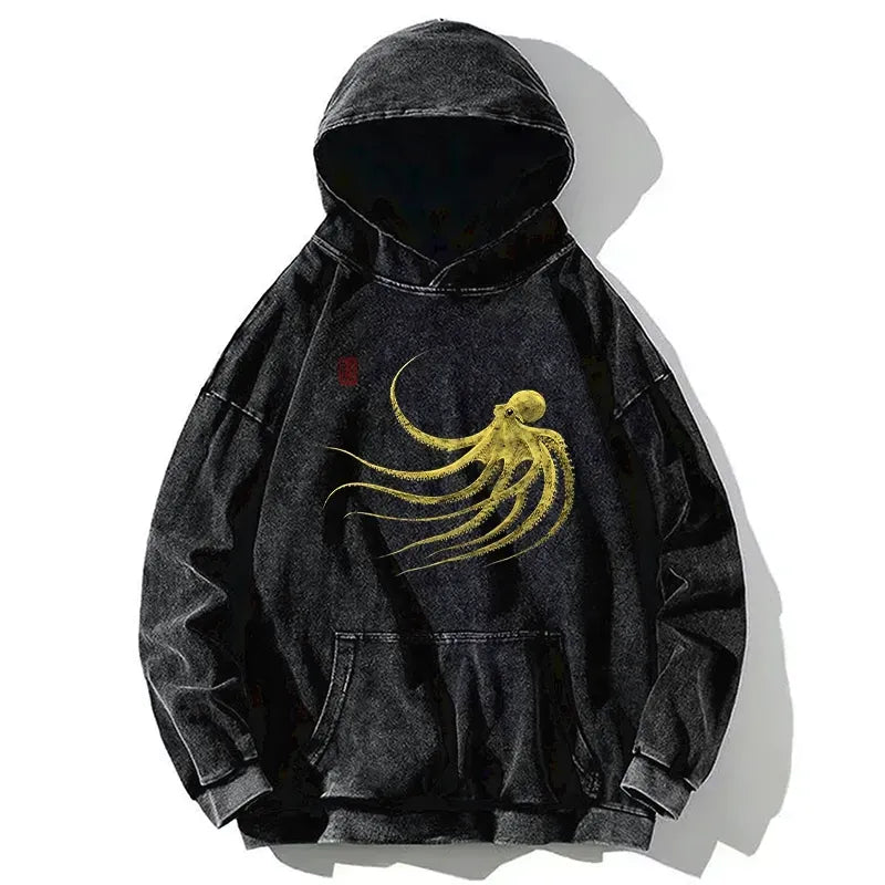 Retro Octopus Ukiyo-e Hoodie for Casual Wear