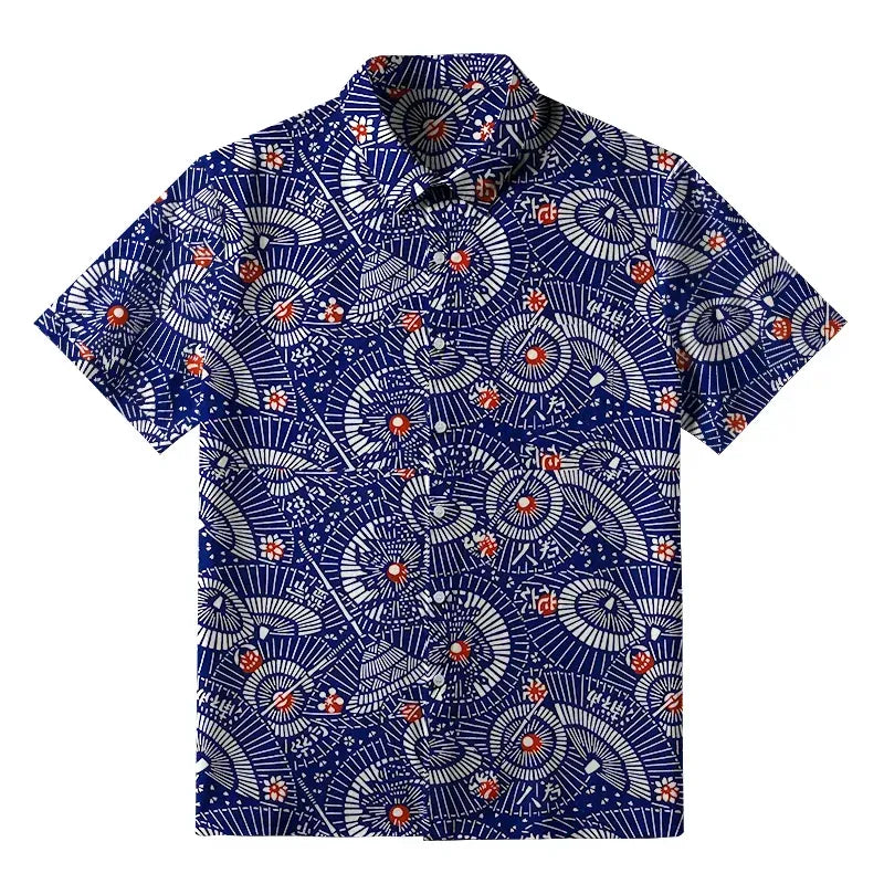 Japanese Retro Button-up Shirt for Vacation
