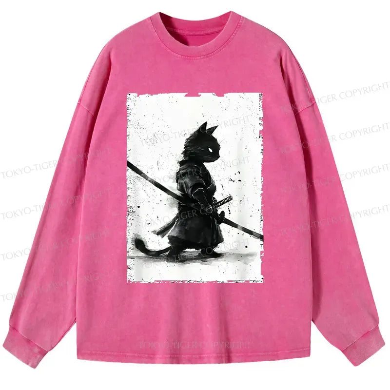 Japanese Samurai Cat Long Sleeve T-Shirt