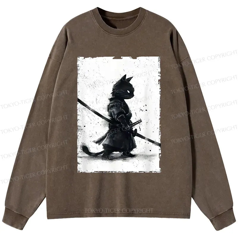 Japanese Samurai Cat Long Sleeve T-Shirt