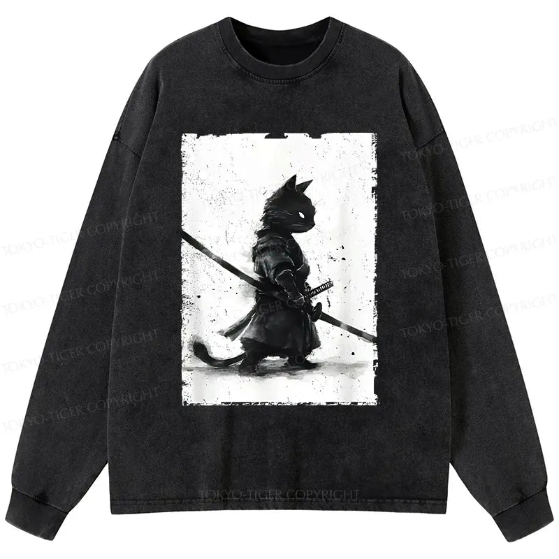 Japanese Samurai Cat Long Sleeve T-Shirt