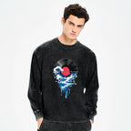Kyoto-Lion Vinyl Records And Waves Washed Long Sleeve T-Shirt
