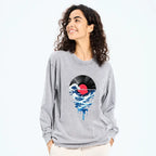 Kyoto-Lion Vinyl Records And Waves Washed Long Sleeve T-Shirt