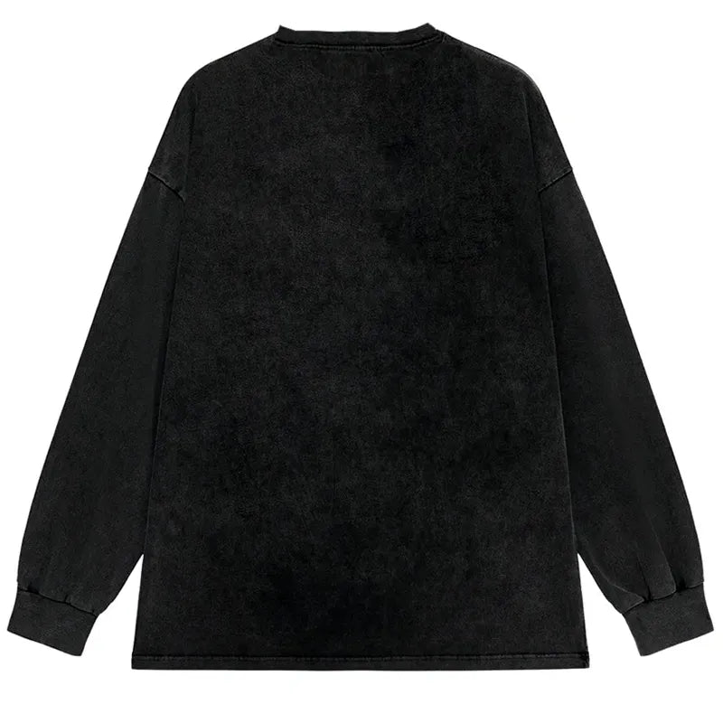 Kyoto-Lion Vinyl Records And Waves Washed Long Sleeve T-Shirt