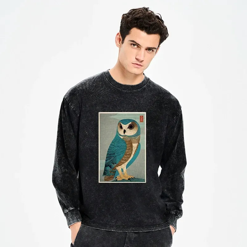 Unisex Washed Cotton Owl Art T-Shirt