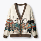 Kyoto-Lion Samurai Cats Assemble Ugly Cardigan Sweater