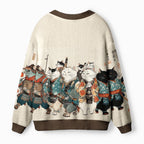Kyoto-Lion Samurai Cats Assemble Ugly Cardigan Sweater