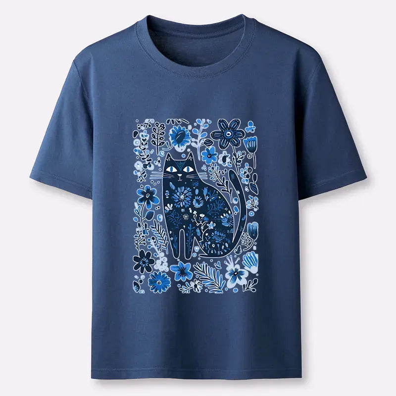 Japanese cat among flowers t-shirt