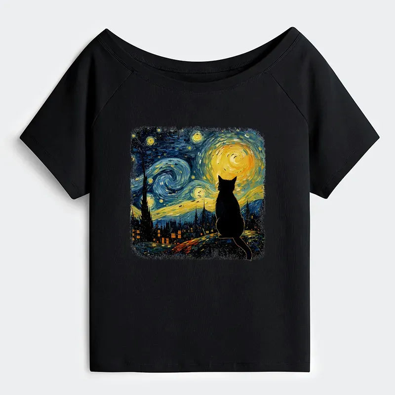 Japanese Starry Night Cat T-Shirt
