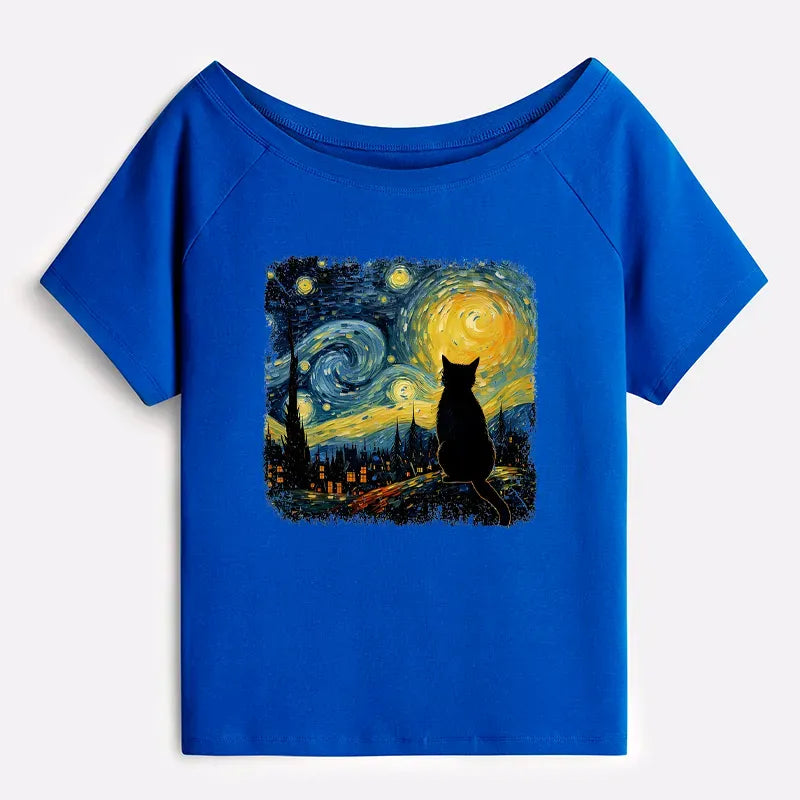 Japanese Starry Night Cat T-Shirt