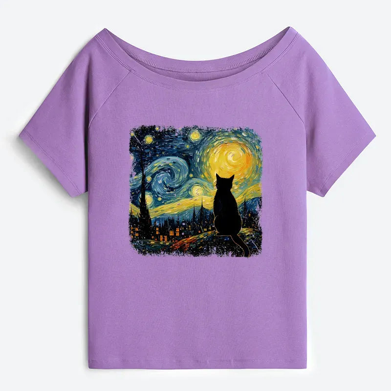 Off Shoulder Cat T-Shirt for Women