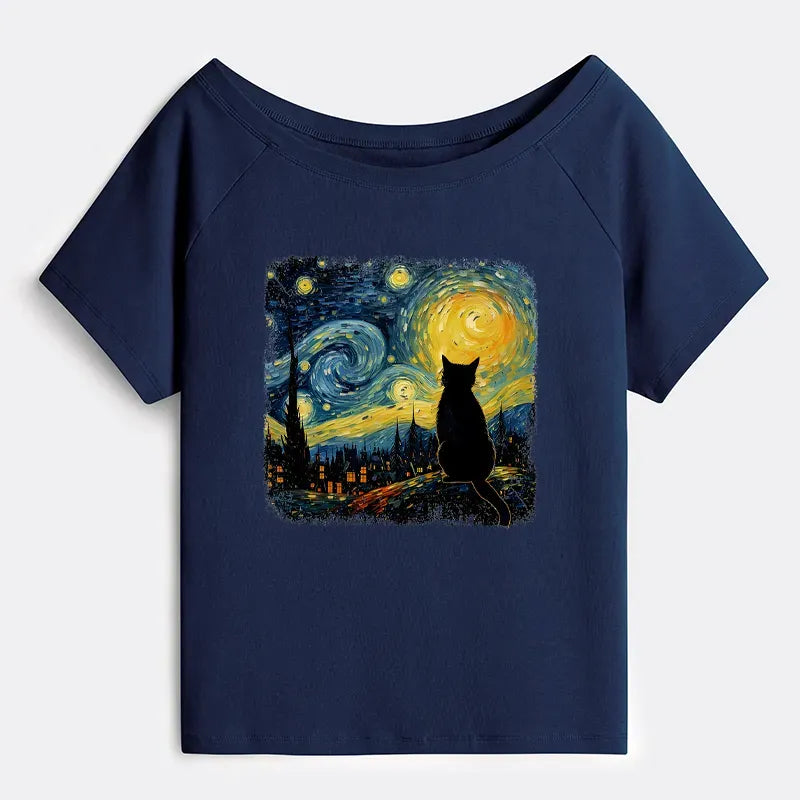 Japanese Starry Night Cat T-Shirt