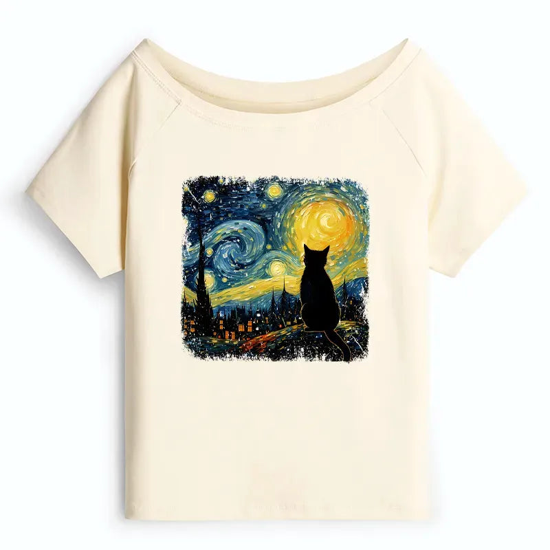 Japanese Starry Night Cat T-Shirt