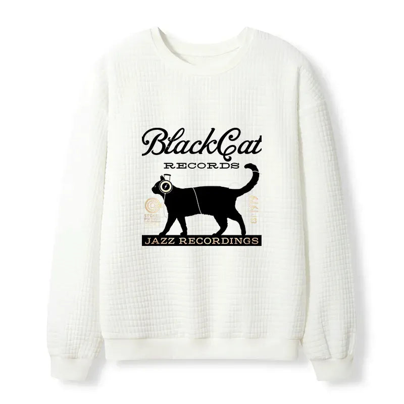 Kyoto-Lion Black Cat Japan Waffle Sweatshirt