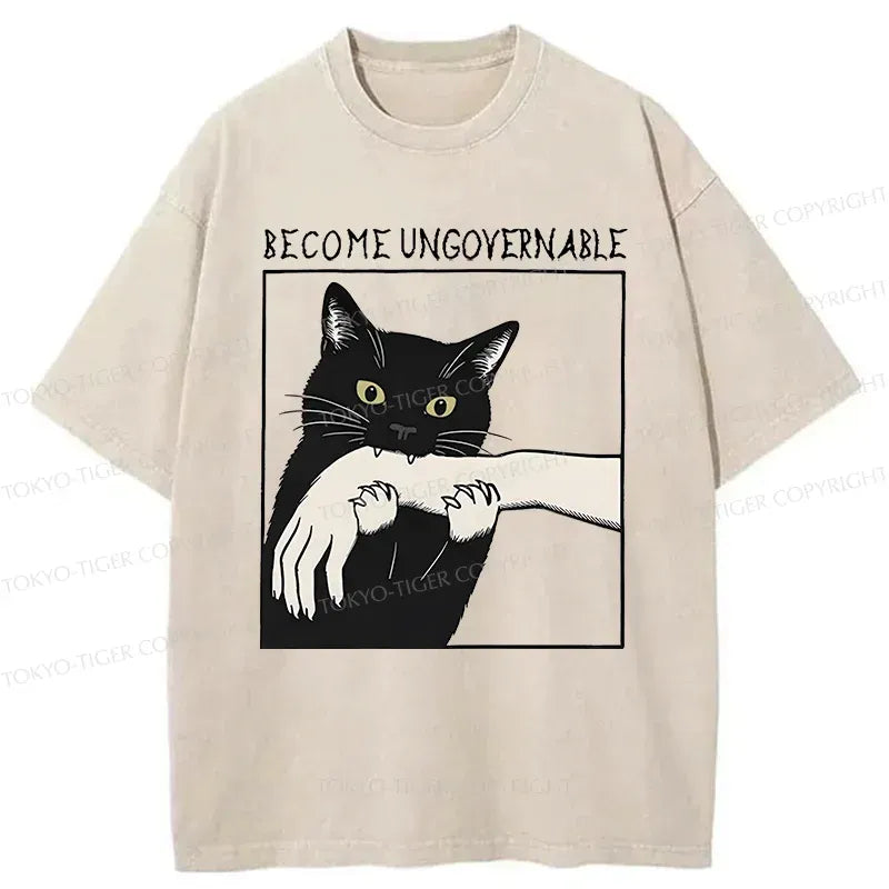 Washed cotton cat tee streetwear style