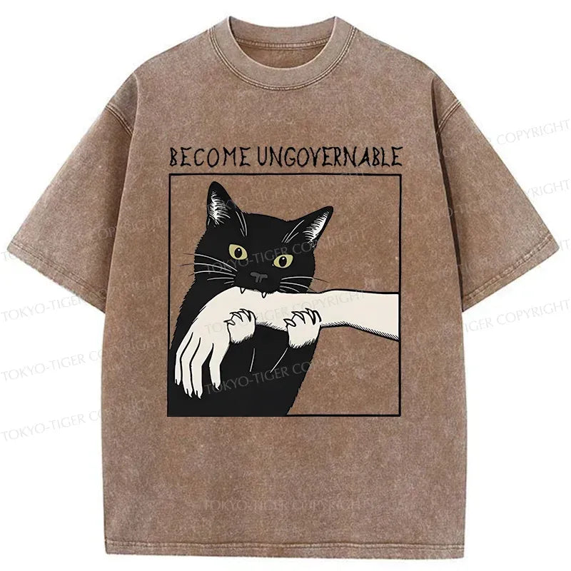 Washed cotton cat tee streetwear style