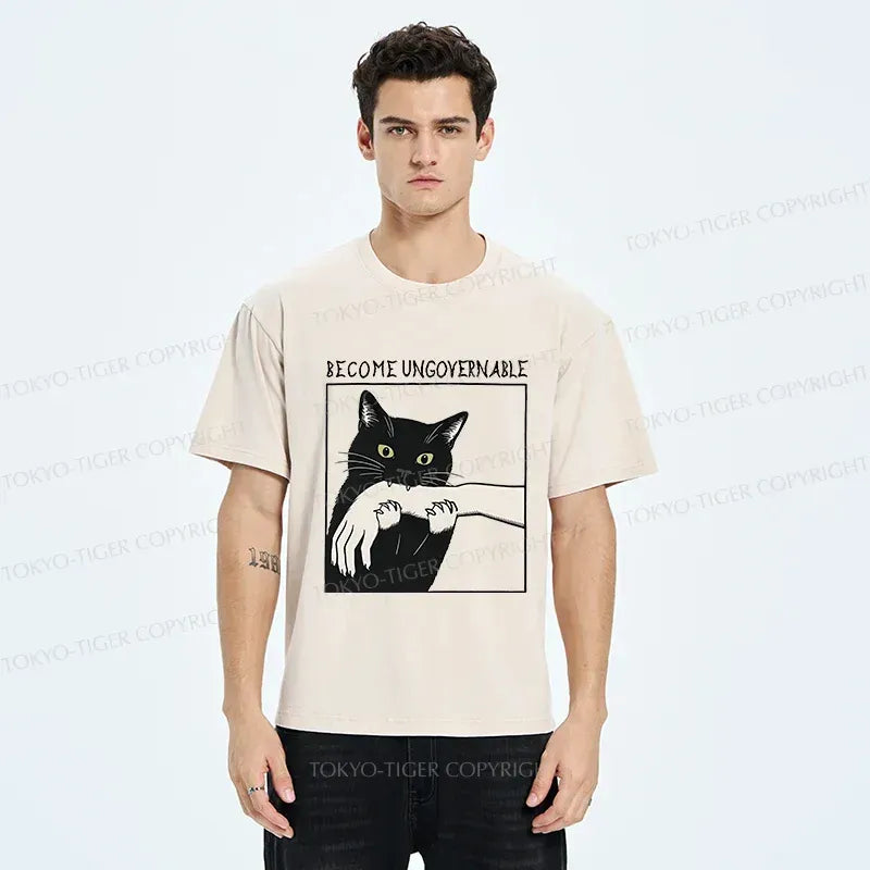 Washed cotton cat tee streetwear style
