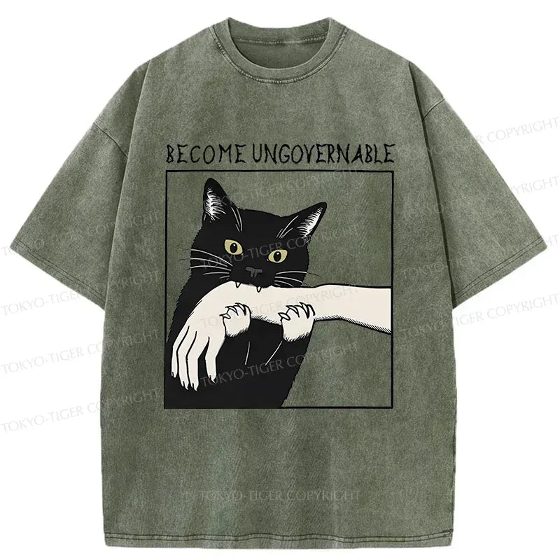Washed cotton cat tee streetwear style