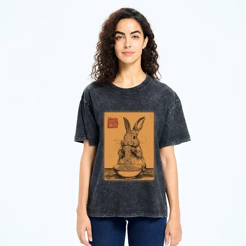 Kyoto-Lion Ramen Lover Rabbit Washed T-Shirt