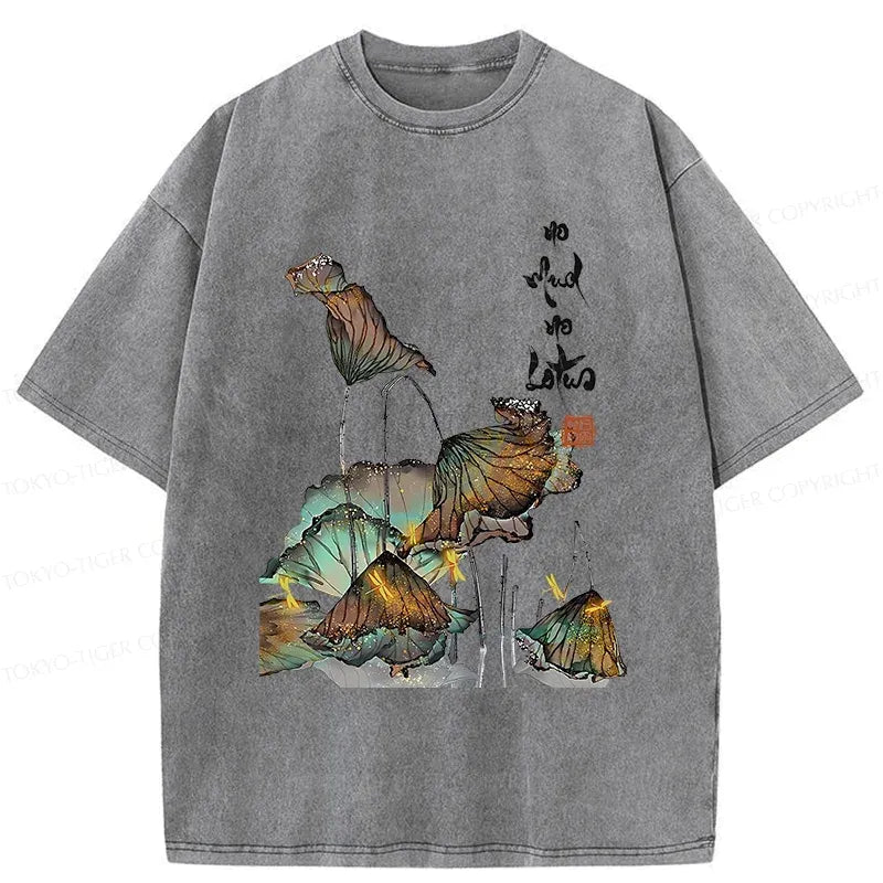 Kyoto-Lion Zen Sayings No Mud No Lotus Washed T-Shirt