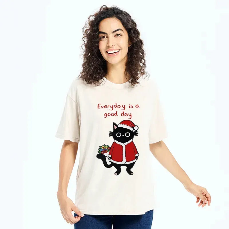 Washed Japanese Cat T-Shirt for Summer