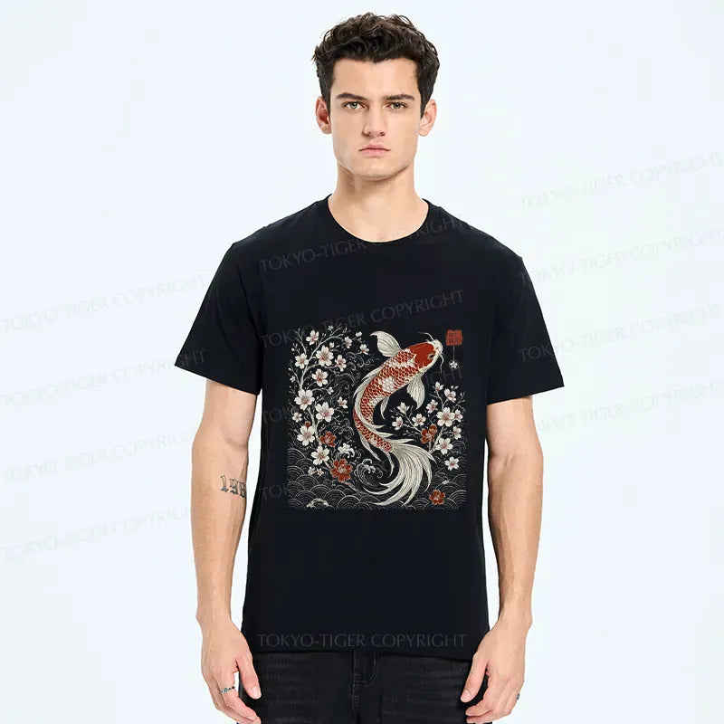 Vintage Sakura Koi T-Shirt for Daily Wear