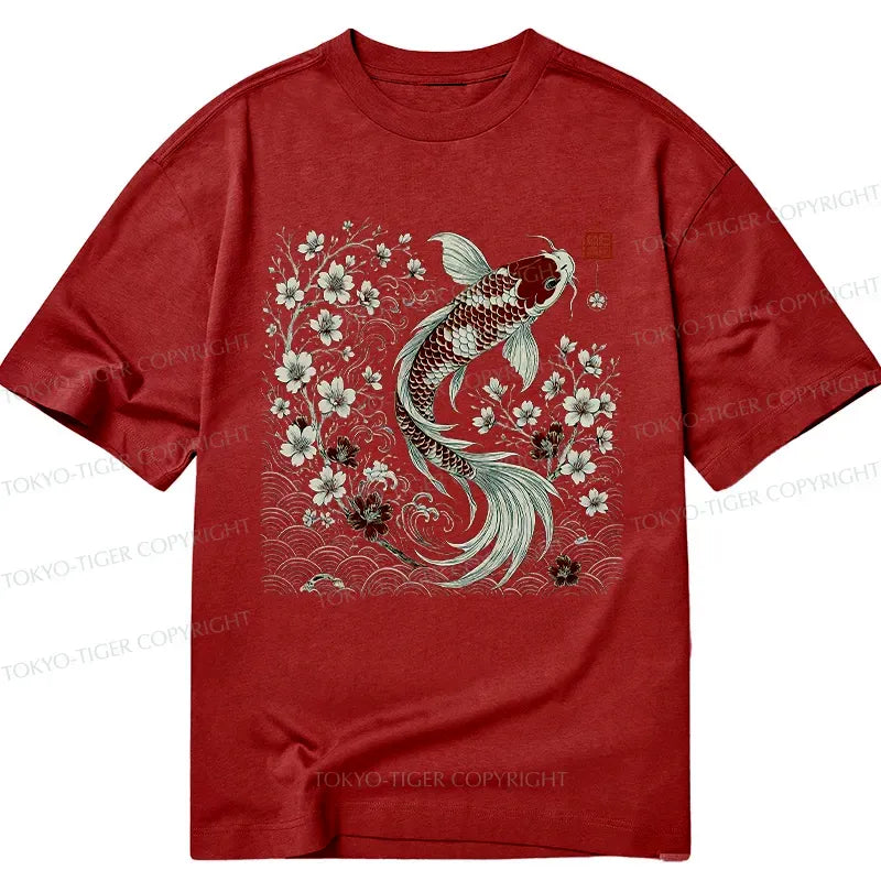 Vintage Sakura Koi T-Shirt for Daily Wear