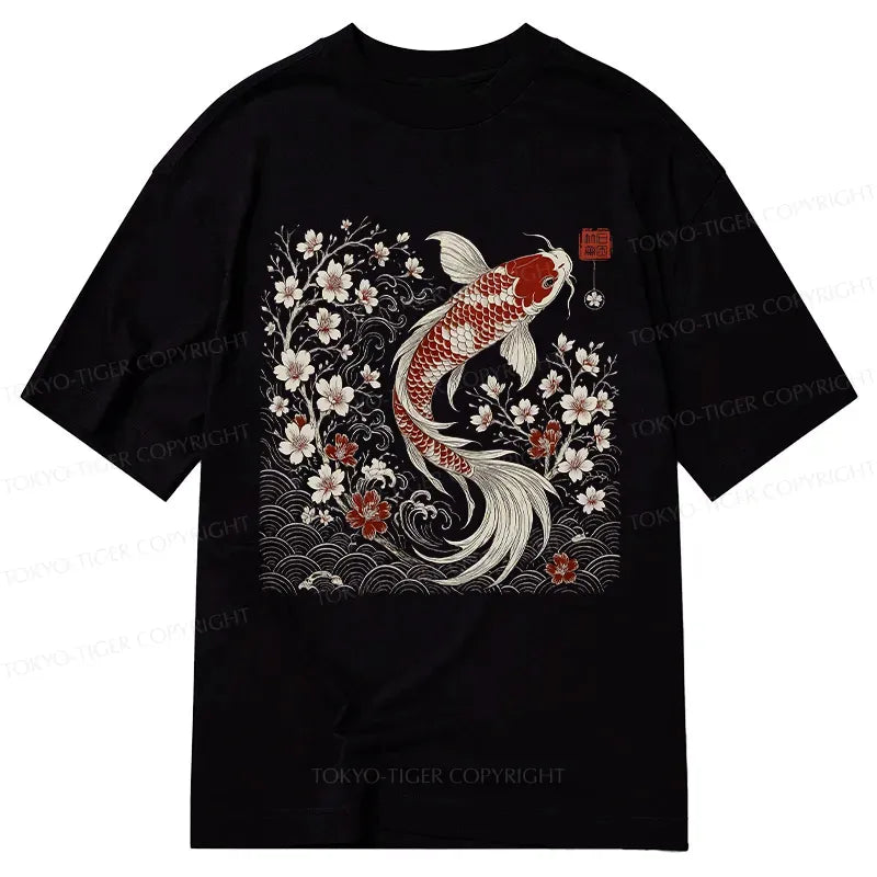 Vintage Sakura Koi T-Shirt for Daily Wear