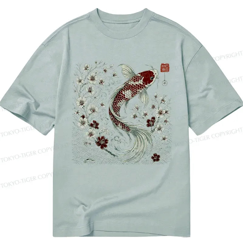 Vintage Sakura Koi T-Shirt for Daily Wear