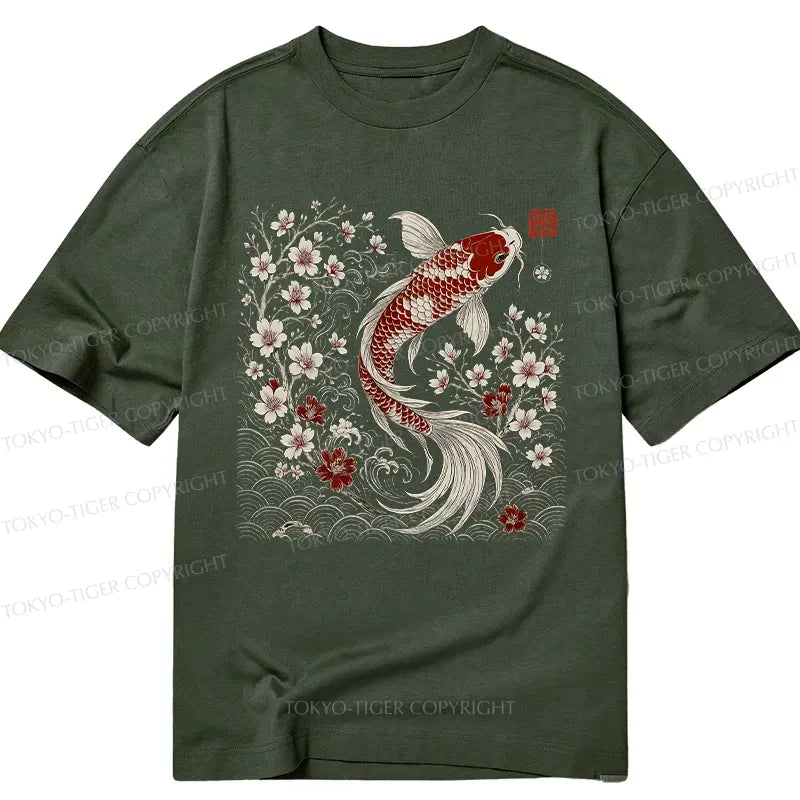 Vintage Sakura Koi T-Shirt for Daily Wear
