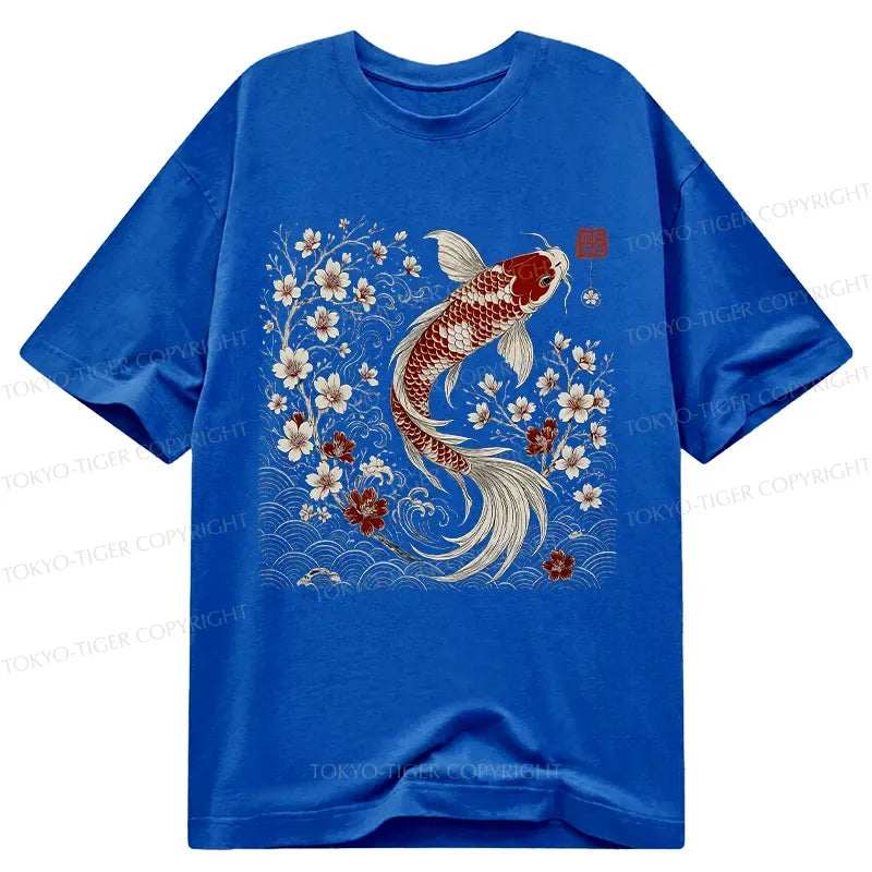 Vintage Sakura Koi T-Shirt for Daily Wear