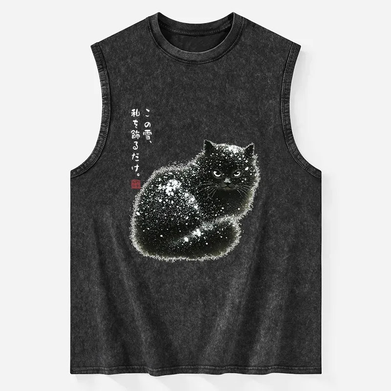 Kyoto-Lion Black Cat Adorned by Snow Washed Tank