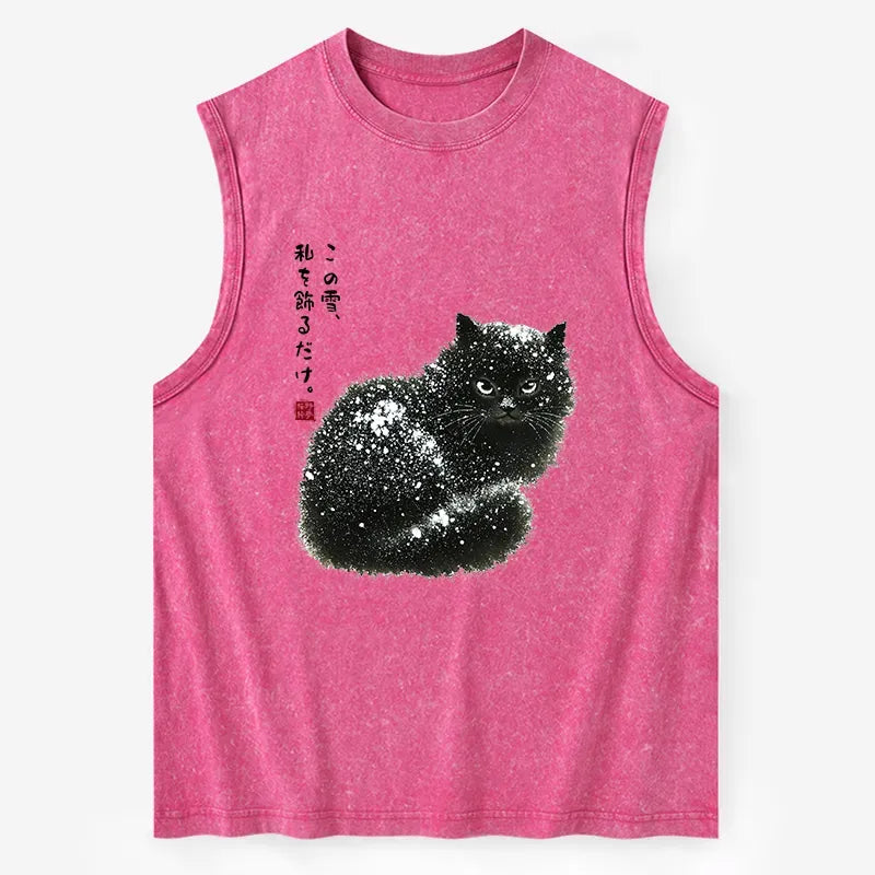 Kyoto-Lion Black Cat Adorned by Snow Washed Tank