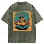 Kyoto-Lion Kitten Eating Ramen Washed T-Shirt