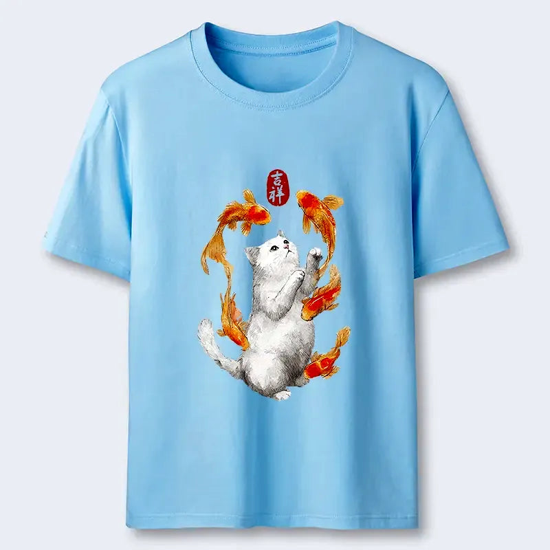 Japanese Zen Cat T-Shirt for Daily Wear