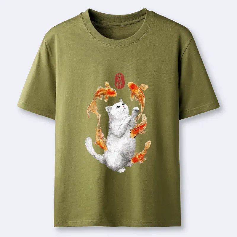 Japanese Zen Cat T-Shirt for Daily Wear