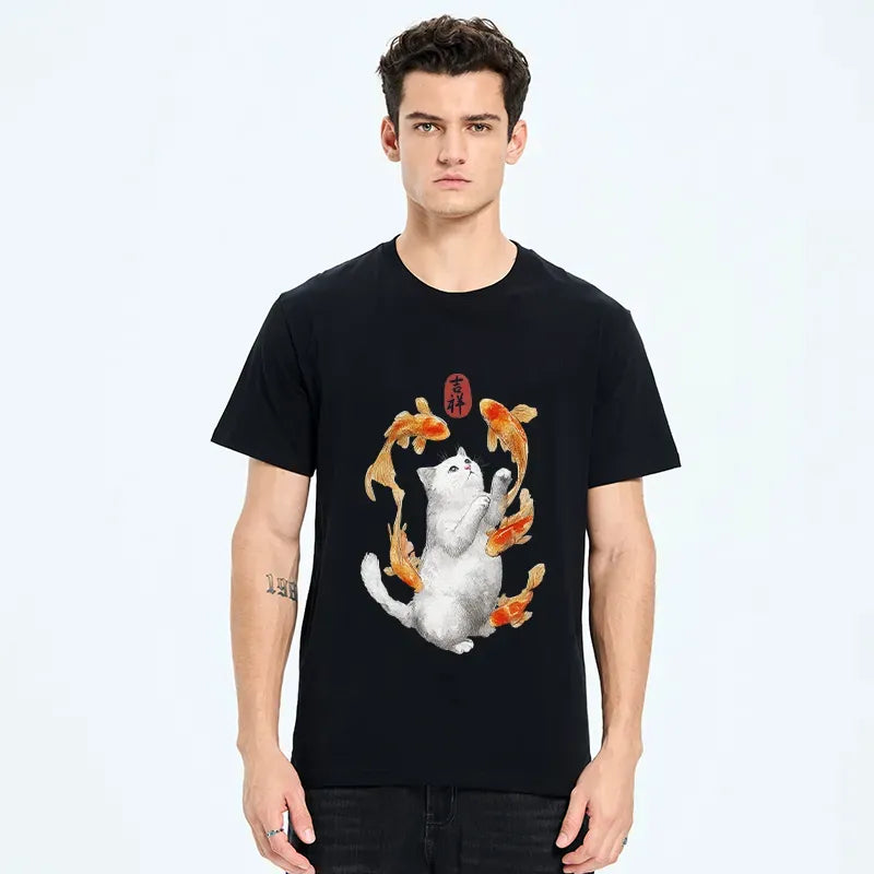 Japanese Zen Cat T-Shirt for Daily Wear