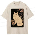Kyoto-Lion Retro White Cat Washed T-Shirt
