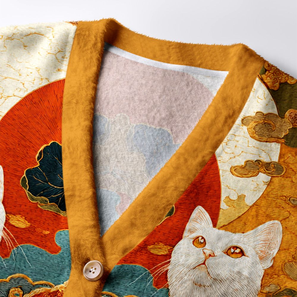 Kyoto-Lion White Guardians Of The Vermilion Sun Ugly Cardigan Sweater