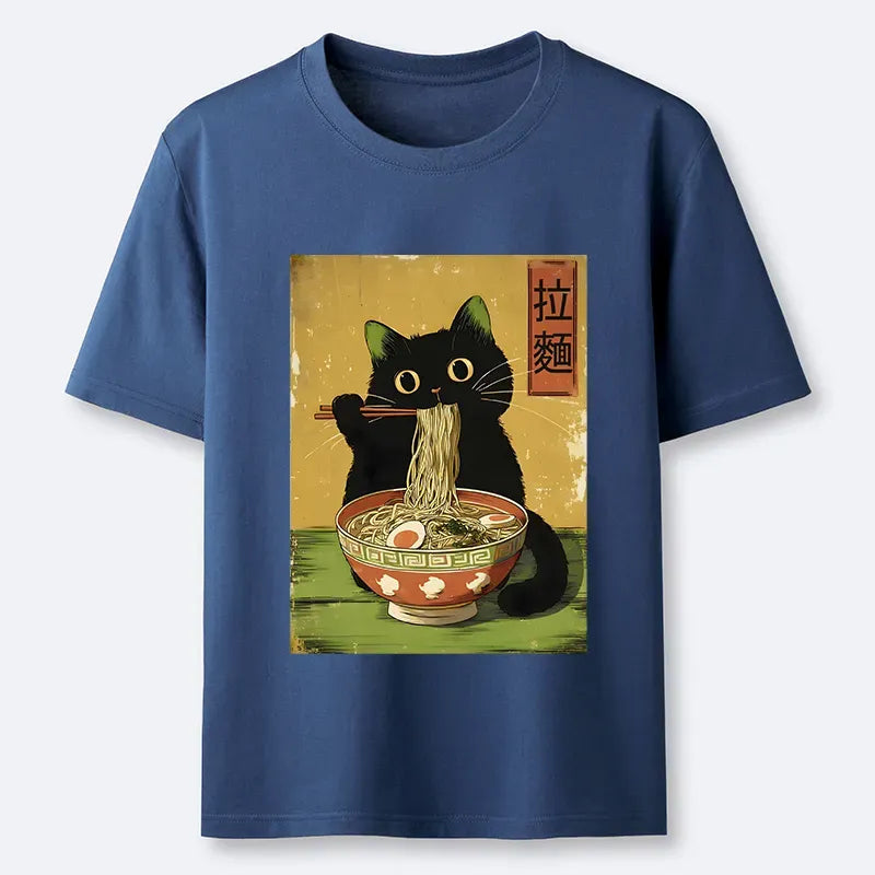 Japanese Cat Ramen Graphic T-Shirt for Everyday