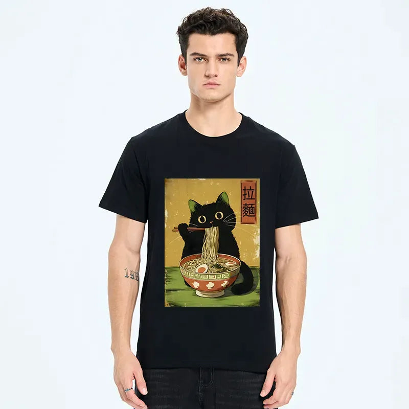 Classic Cat Eating Ramen Unisex Tee on Sale